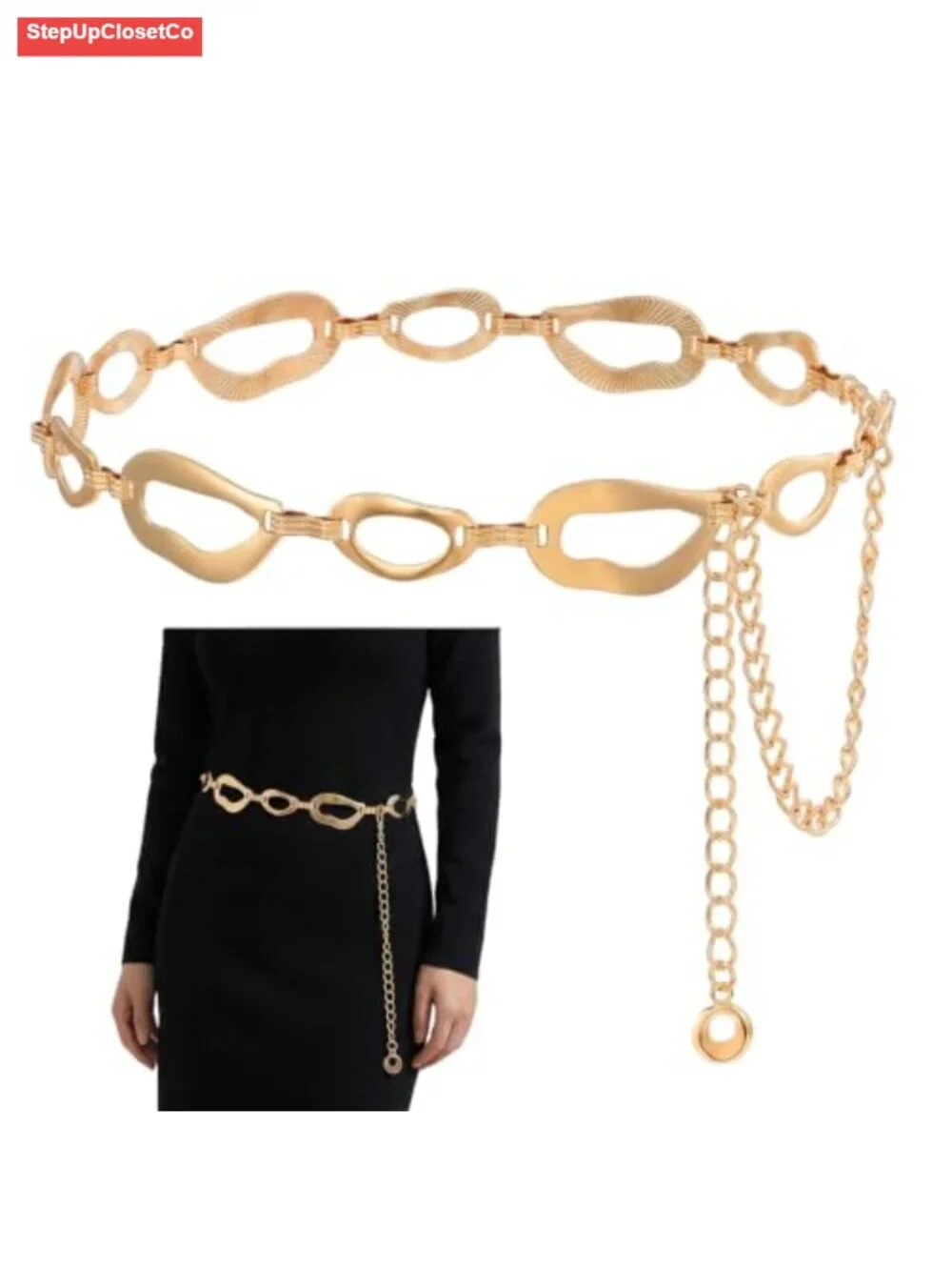 Adjustable Chunky Metal Waist Chain Belt for Dresses, Hollow Out Irregular Link